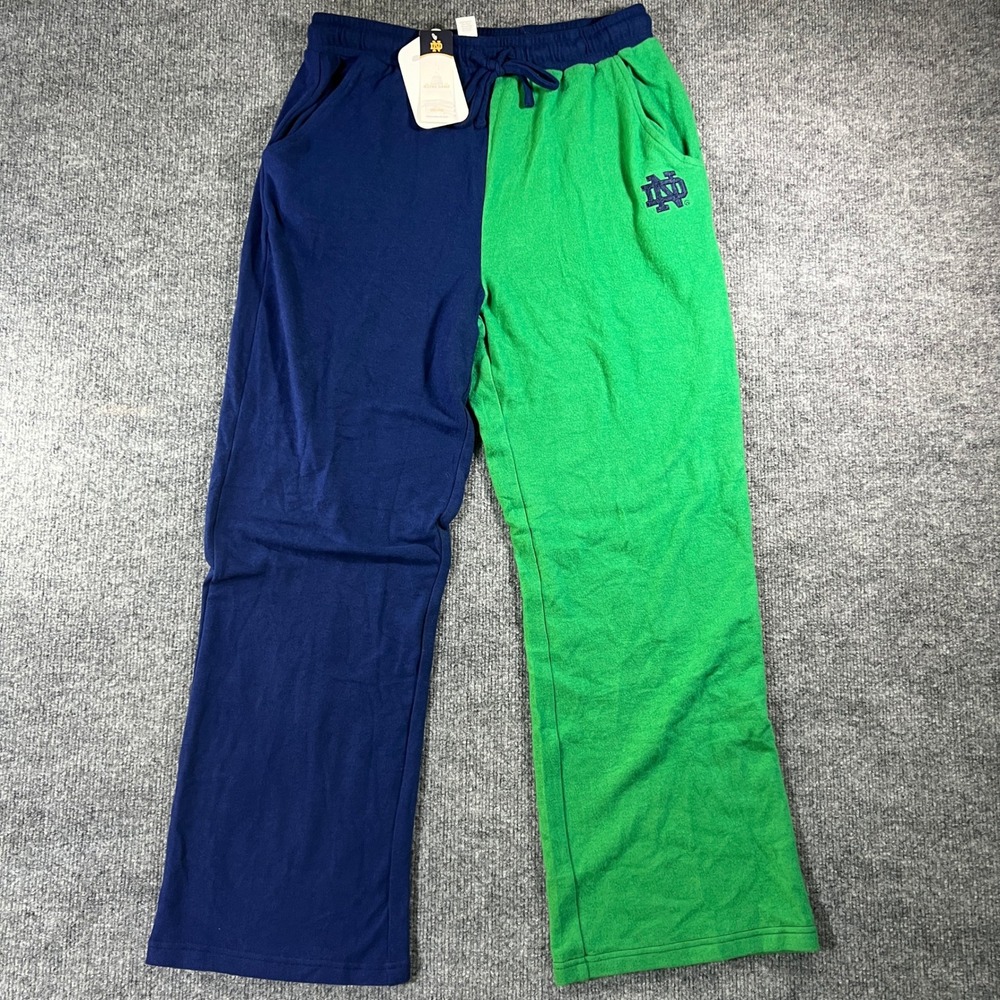 ZooZatz Notre Dame University Split Color Lounge Pants Navy Green Medium NWT